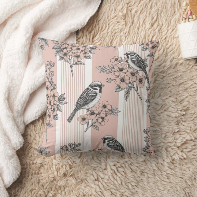 Persikestripig blommig fågel Elegant (2) Kudde (Filt)