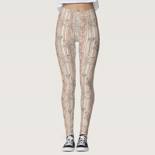 Persikestripig blommig fågel Elegant (3) Leggings (Framsida)