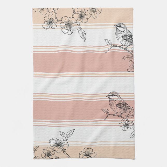 Persikestripig blommig fågel Elegant (4) Kökshandduk (Vertikal)
