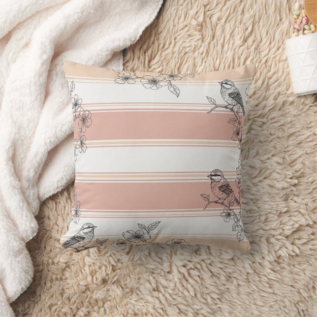 Persikestripig blommig fågel Elegant (4) Kudde (Filt)