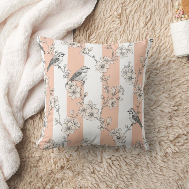 Persikestripig blommig fågel Elegant (6) Kudde (Filt)