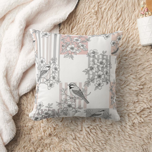 Persikestripig blommig fågel Elegant (7) Kudde (Filt)