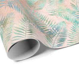 Persiko Aqua Grönt Tropiska blad Presentpapper