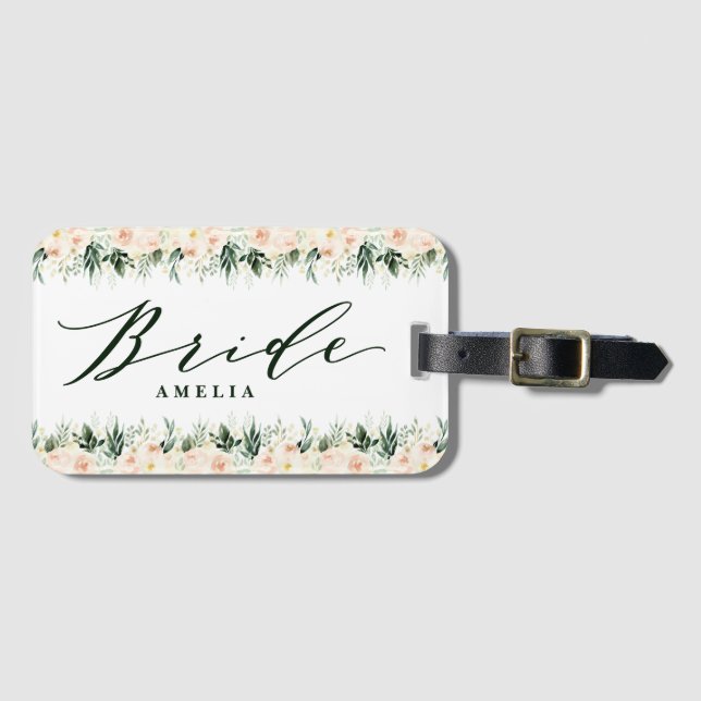  persiko-blommigt + personlig-bröllop bagagebricka (Framsida horisontal)