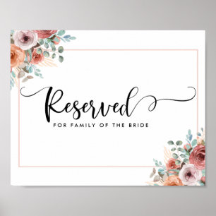 , persiko- och Blue Blommigt Bröllop Reserved Sign Poster