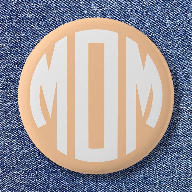 Persiko och vit cirkel Monogram MAMMA Knapp (Peach and White Circle Monogram MOM Button)