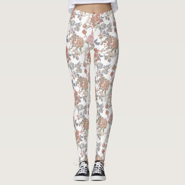 Persiko/ Rosa Blommigt Kvinnors beniggar Leggings (Framsida)
