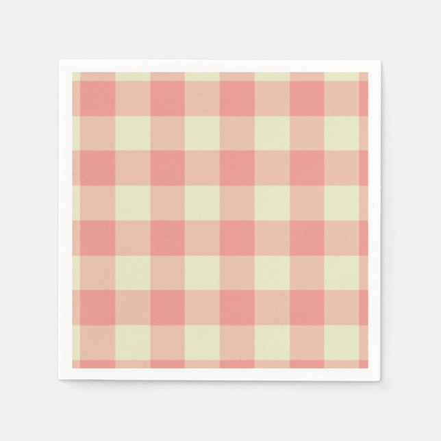 Persiko Rosa och Cream Gingham Mönster Pappersservett (Framsidan)