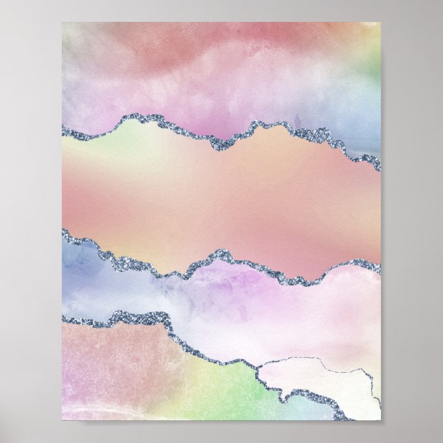 Persikoagat | Söt Holograf Watercolor Ombre Poster (Framsidan)