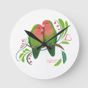 Persikoansikte Love birds Rund Klocka