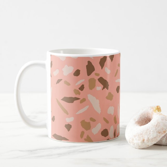 Persikobeige Brun Terrazzo Marmormönster  Kaffemugg (Med munk)