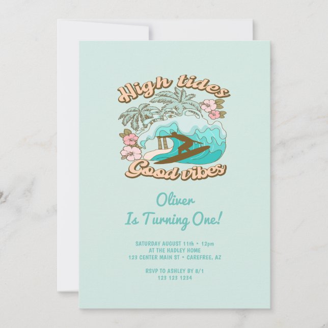 Persikobesökare God Vibes Posts första födelsedag Inbjudningar (Framsida)