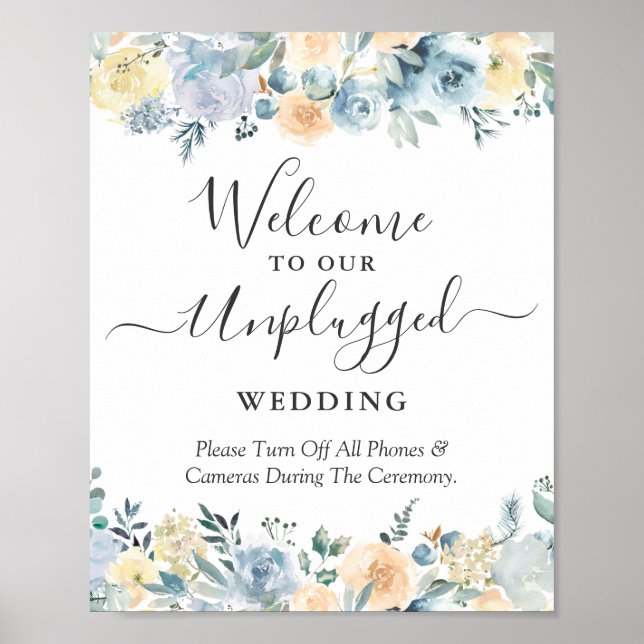Persikoblå Blommig Oplockad Bröllopsskylt Poster (Framsidan)