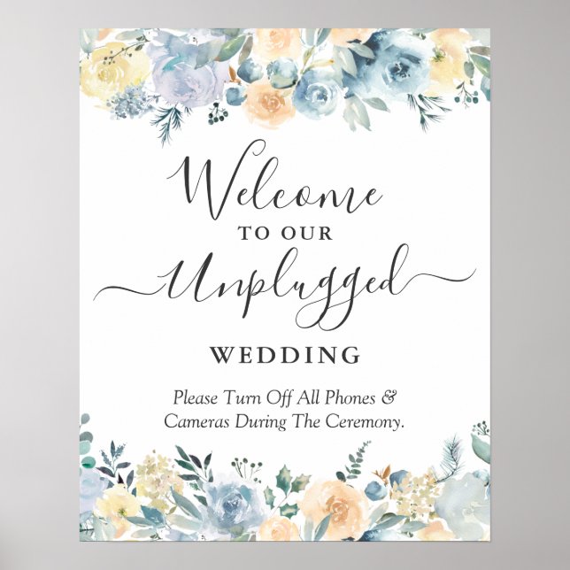 Persikoblå Blommig Oplockad Bröllopsskylt Poster (Framsidan)
