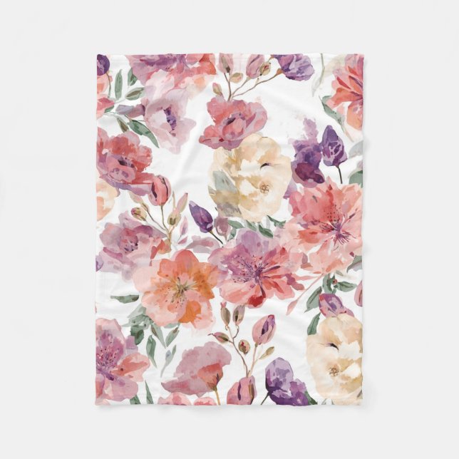 Persikoblad Vattenfärg Blommor Botaniska Blomninga Fleecefilt (Framsidan)