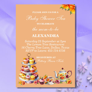 Persikoblommande Visst kvinnligt Tea Baby Shower Inbjudningar