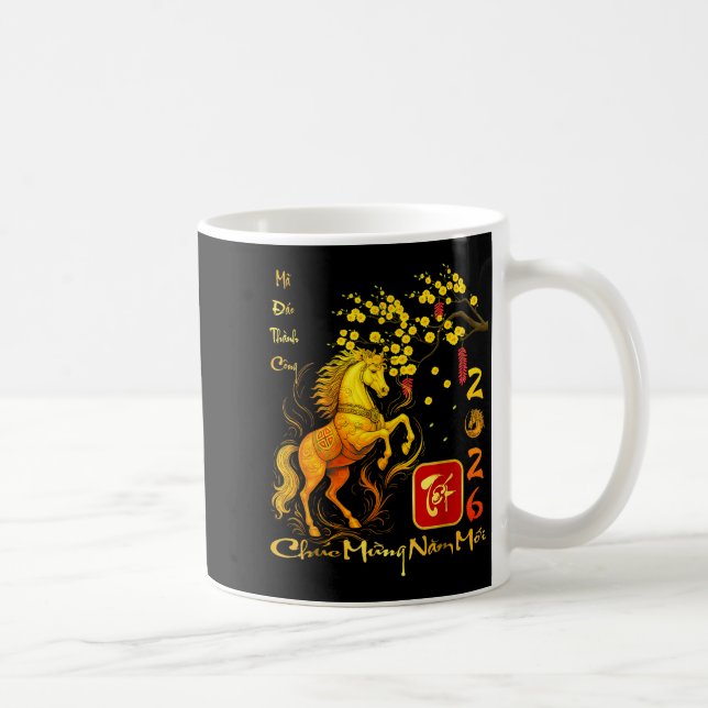 Persikoblommas vietnamesiska lunära nyårshäst 2026 kaffemugg (Höger)