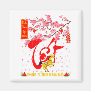 Persikoblommas vietnamesiska lunära nyårshäst 2026 magnet