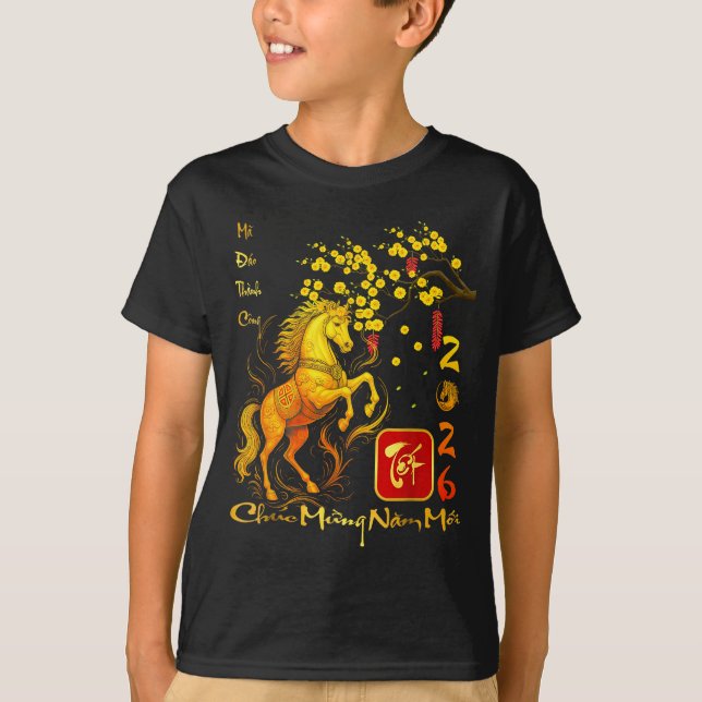 Persikoblommas vietnamesiska lunnyxår Häst 2026 T Shirt (Framsida)