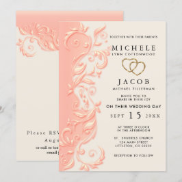 PersikoBlommigt Swirl Bröllop och OSA Inbjudningar