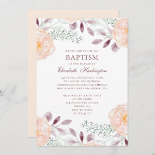 Persikoblommor.  blommigt. Fallbaptism Inbjudningar