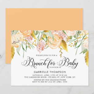 Persikoblommor och Guld Löv Baby Shower Brunch Inbjudningar