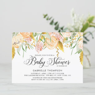 Persikoblommor och Guld Löv Baby Shower Inbjudningar