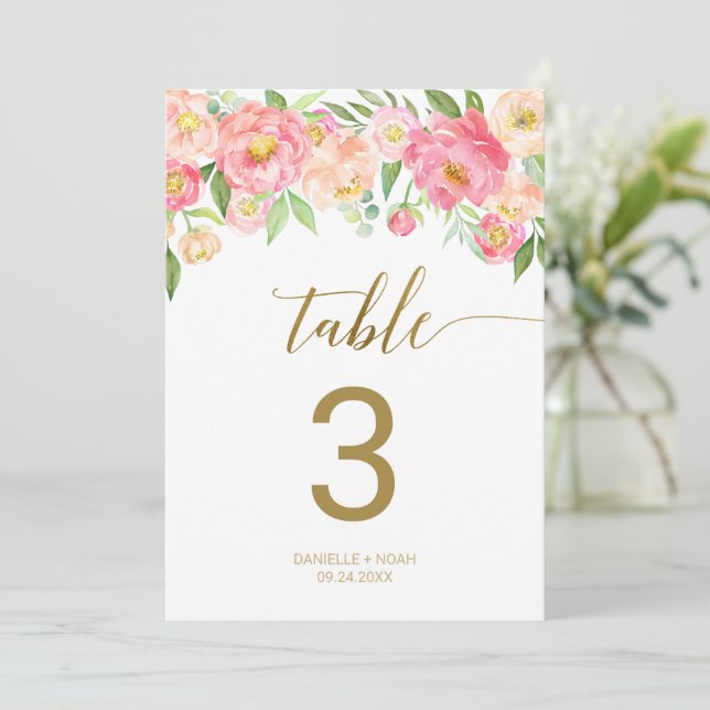 Persikoblommor och Rosa Peony Flowers 5 x 7-tums B Inbjudningar (Stående Fram)