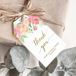 Persikoblommor och Rosa Peony Flowers Tack Favor Presentetikett