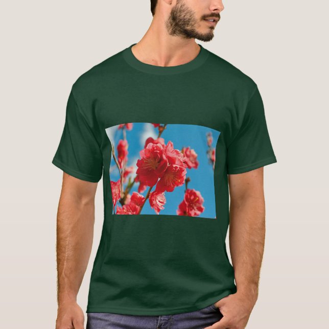 Persikoblomstrad tryckt t-shirt (Framsida)