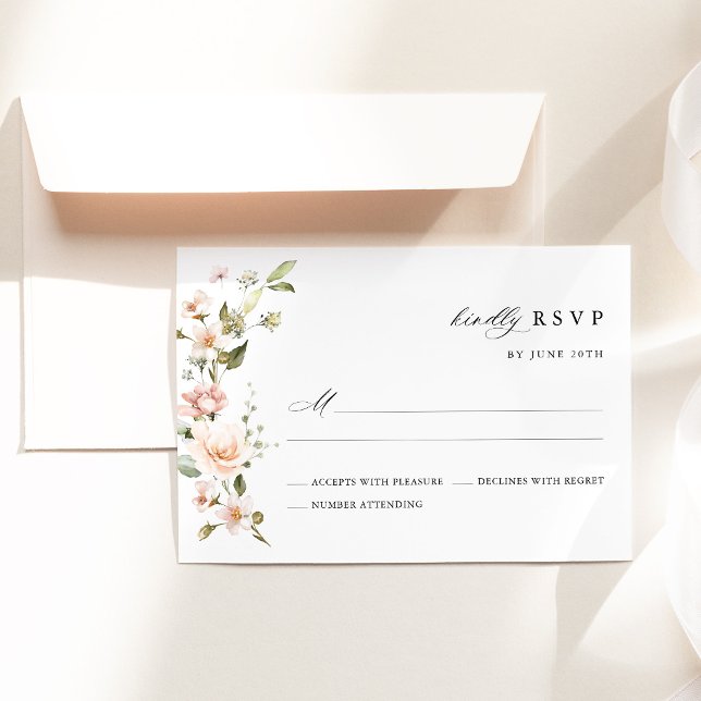 Persikoblush Blommig Bröllops-RSVP-Kort OSA Kort (Peach Blush Floral Wedding RSVP Card, Blush Pink Garden Botanical Wedding Response Card)