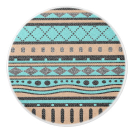 Persikodesign och turkos Aztec-design Knopp