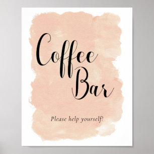 Persikofärgad akvarell kaffebar bröllopsskylt poster