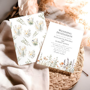 Persikofärgad äng med vilda blommor bröllopsinbjud inbjudningar