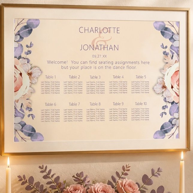 Persikofärgad Blommig Bröllopsställningskarta Poster (Skapare uppladdad)