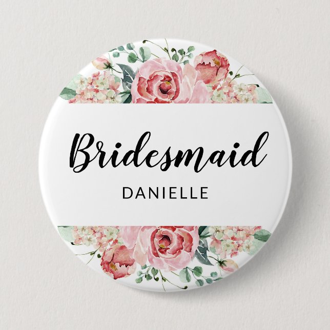Persikofärgad Blommigt Bridesmaid Monogrammed Knapp (Framsida)