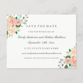 Persikofärgad Blommigt Bröllop spara datum Datumet