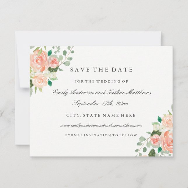 Persikofärgad Blommigt Bröllop spara datum Spara Datumet (Framsida)
