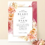 Persikofärgad  Blommigt, Burgundy Watercolor Bröll Inbjudningar<br><div class="desc">Bekvämt för gästen med den här eleganten och den unika bröllopsinbjudan med exquisite water color blommigt inslag i en vacker blandning av persika, orange, rosa, dammig ro och krämchampagnenyanser som visar dina bröllop-detaljer och delikat vattendroppsfärgad färgreduk som slungas in i burgundy. Förmåga att byta "tillsammans med sina föräldrar" till "tillsammans...</div>