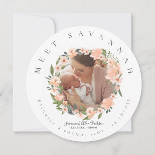Persikofärgad Blommigt Florkrans Foto Baby Meddelande