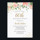 Persikofärgad Blommigt för vattenfärg i Guld 60:e  Inbjudningar<br><div class="desc">Mer söt blommigt Birthday Bjud i Little Bayleigh Store!</div>