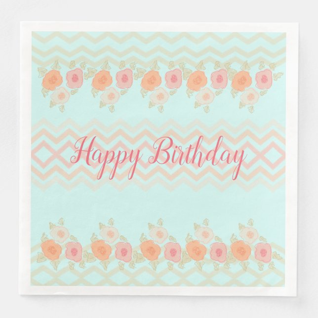 Persikofärgad Blommigt och Rosa av kalk. Pappersservett (Framsida)