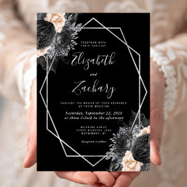 Persikofärgad Blommigt Silver Ram Bröllop Inbjudningar