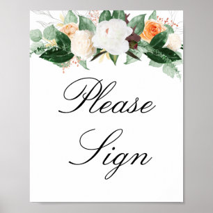 Persikofärgad Blommigt Underteckna Bröllop Poster