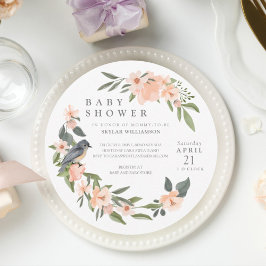 Persikofärgad Blommigt Utandning, babyskor Inbjudningar