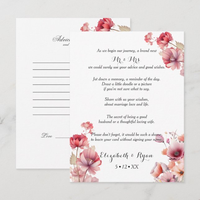 Persikofärgad bröllopsråd Önskningar  Rådkort (Fram/baksida)