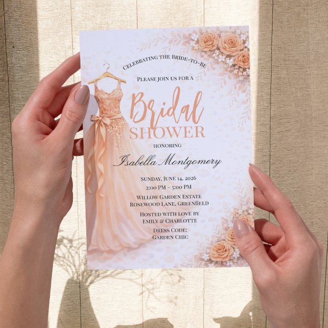 Persikofärgad brudtärnekjol Bröllopsdusch Inbjudningar (Peach Bridesmaid Dress Bridal Shower Invitations
)