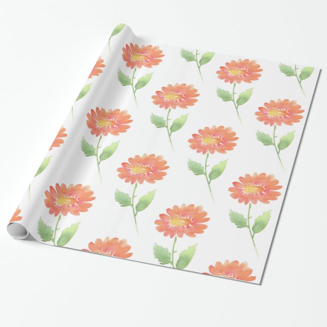 Persikofärgad Daisy Presentpapper (Utrullad)
