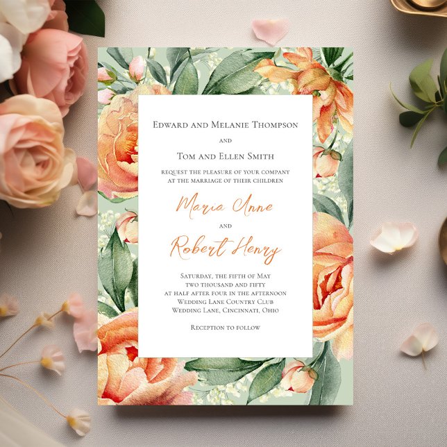 Persikofärgad Elegant Blommigt Bröllop Inbjudningar (Elegant peach floral wedding save the date photo card)
