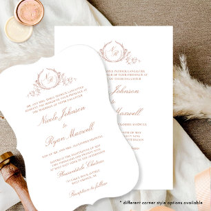 Persikofärgad Elegant Formell Monogram Bröllop Inbjudningar